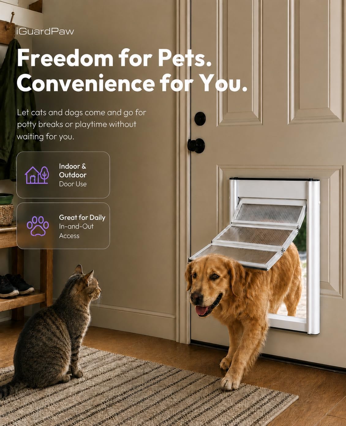 Dog Door for Interior/Exterior Doors, Durable Flap, Medium