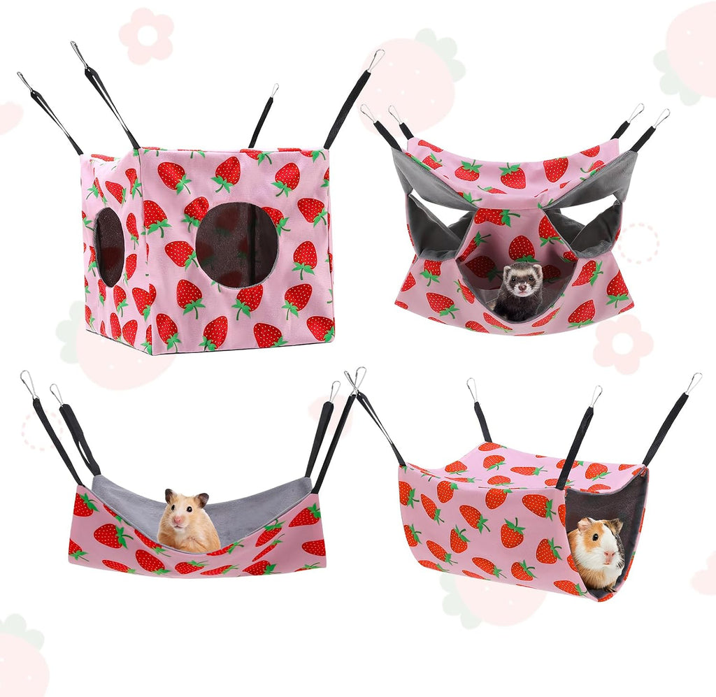 Hamster Hammock, 4 Pack Ferrets Guinea Rat Cage Accessories, Pink