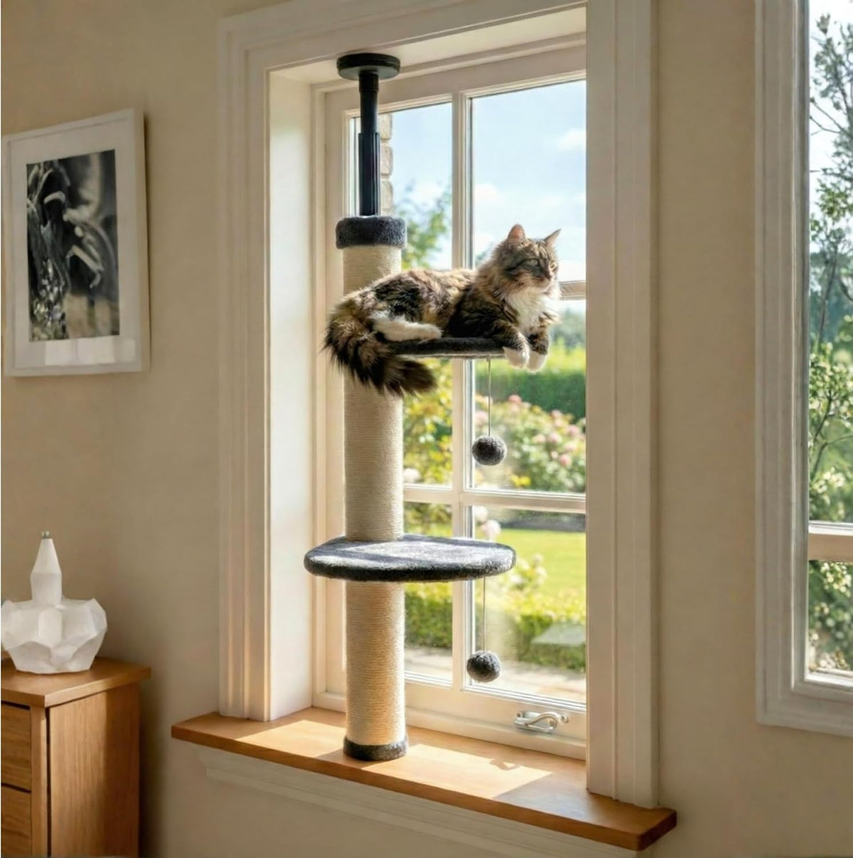 Window Cat Tree & Small Cat Tower (89.5-105.5cm) – Adjustable Cat Window Perch & Shelf for Indoor Cats – Sturdy Window Sill Extender Seat for Large Cats