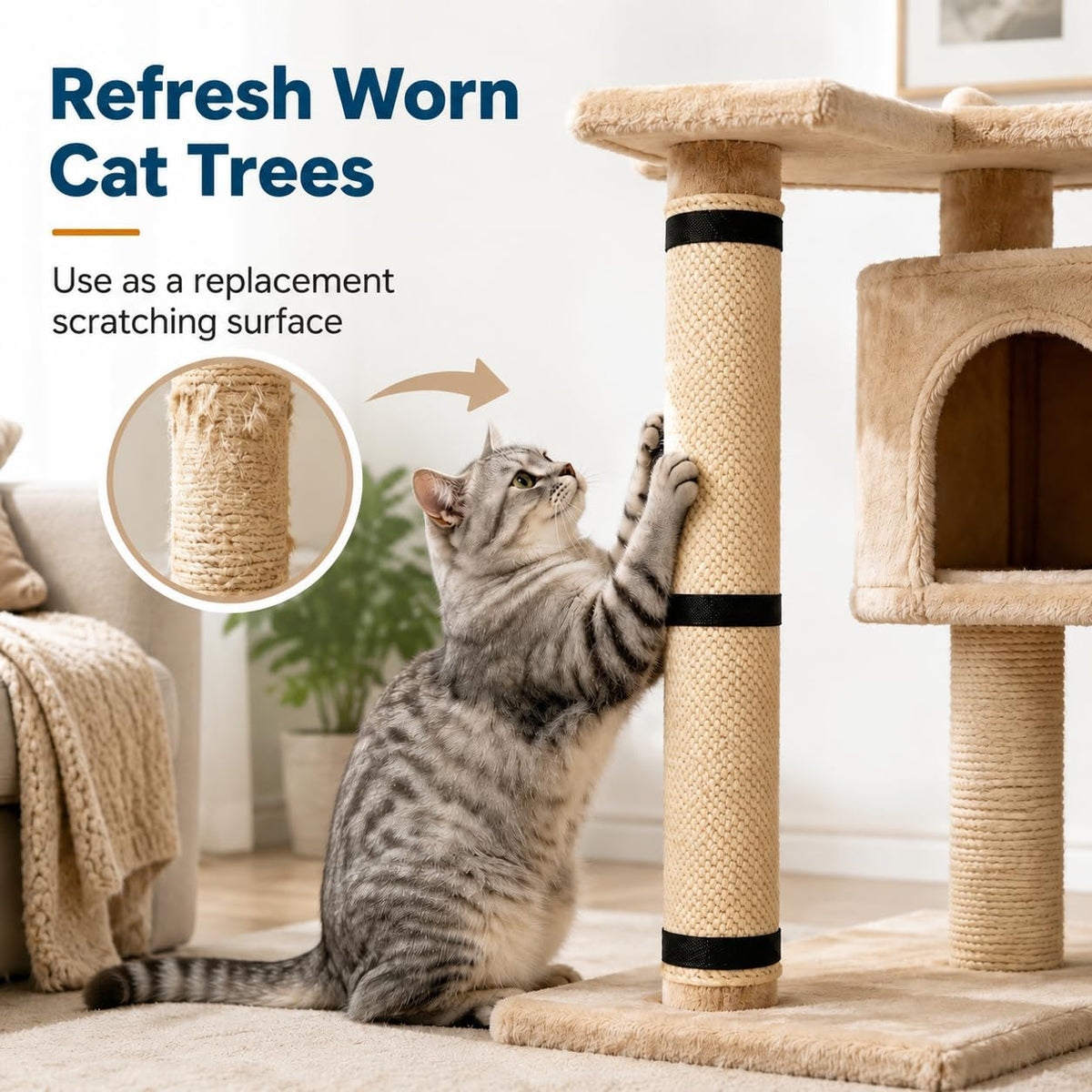 Cats Scratching Wrap 2PCS Table Clothes with Sisal for Wooden Legs Banister