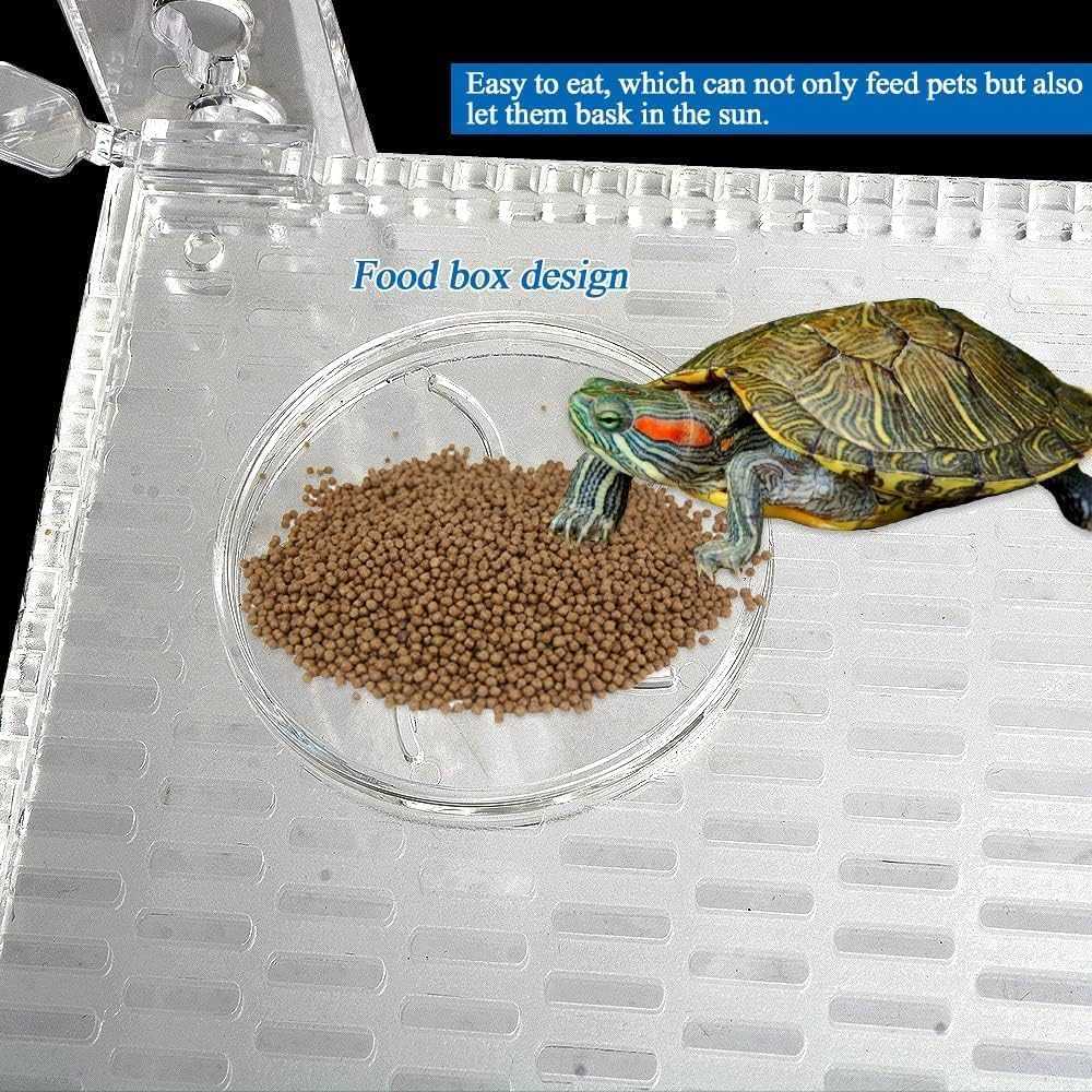 Hanging Turtle Basking Platform Acrylic Aquatic Reptile Ramp Dock Fence Type Tortoise Climbing Ladder Turtle Tank Accessories for Aquatic Reptile Feeding Resting (Large), Transparent