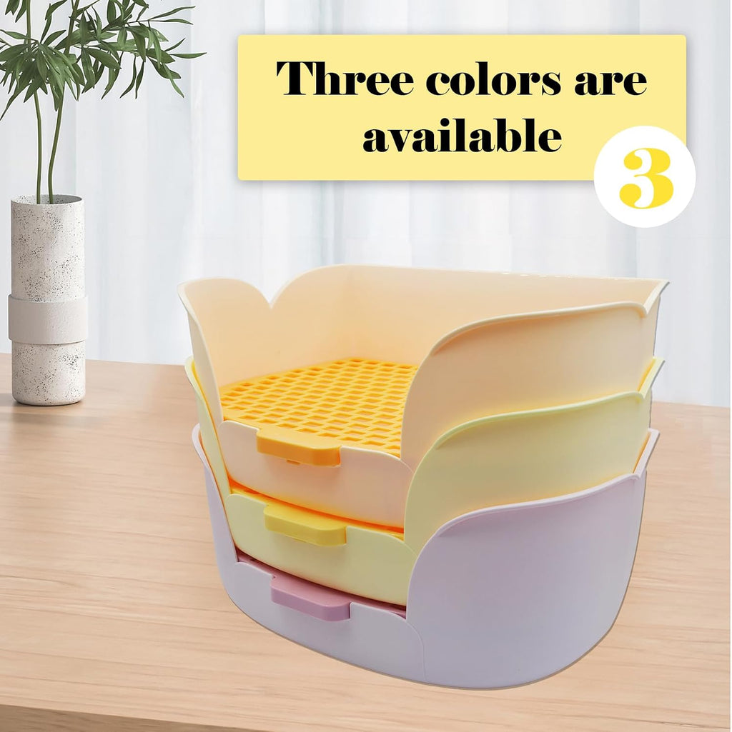 15.1"X11.0" Rabbit Litter Box,Plastic Square Rabbits Potty Trainer with Bigger Pan Bunny Corner Toilet Box with Small Animal Disposable Liner for Guinea Pigs Hamster Chinchilla(Yellow)