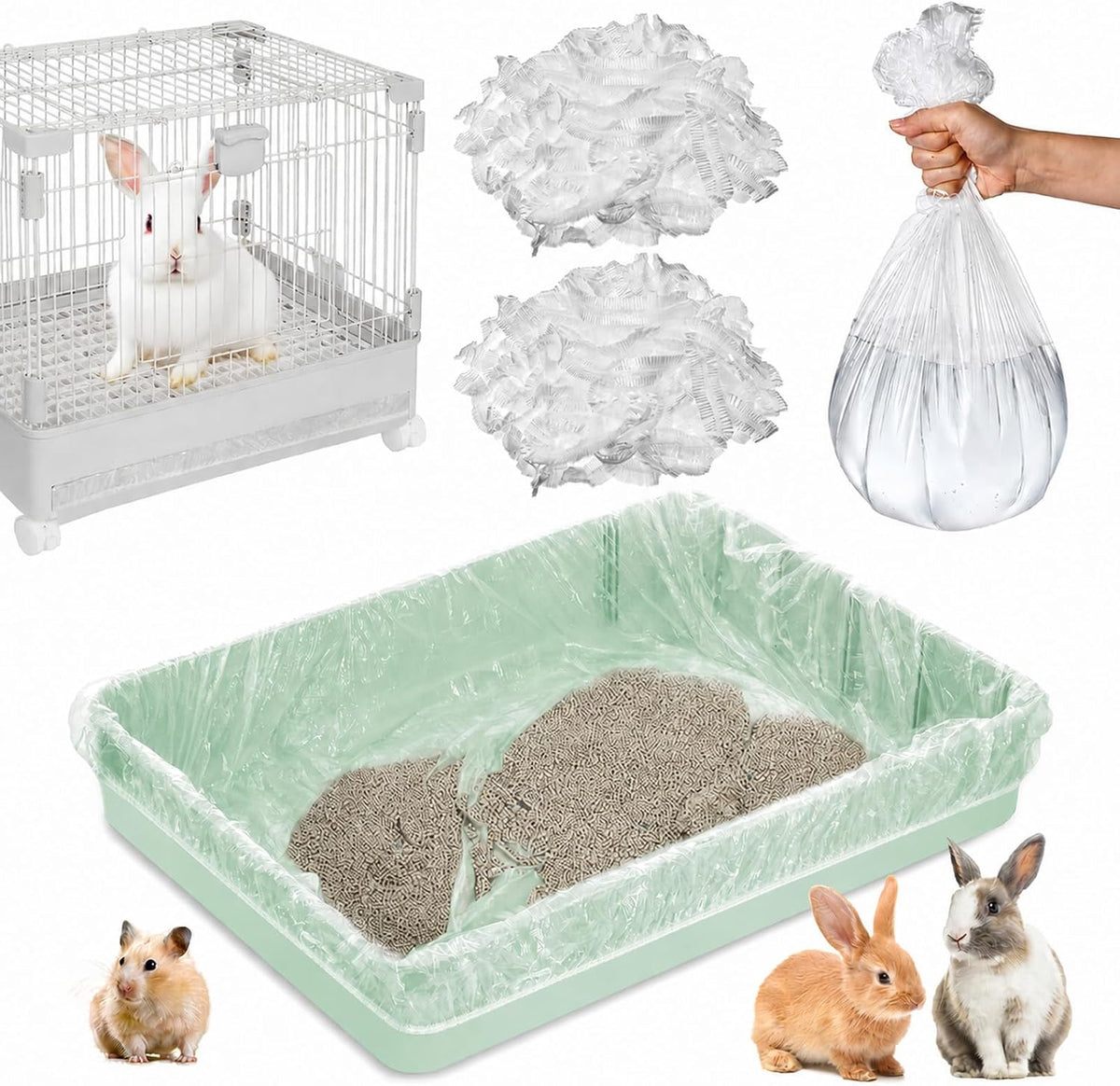 120 Pcs Disposable Plastic Cage Liners 27x19 in Clear Bunny Litter Box Liner