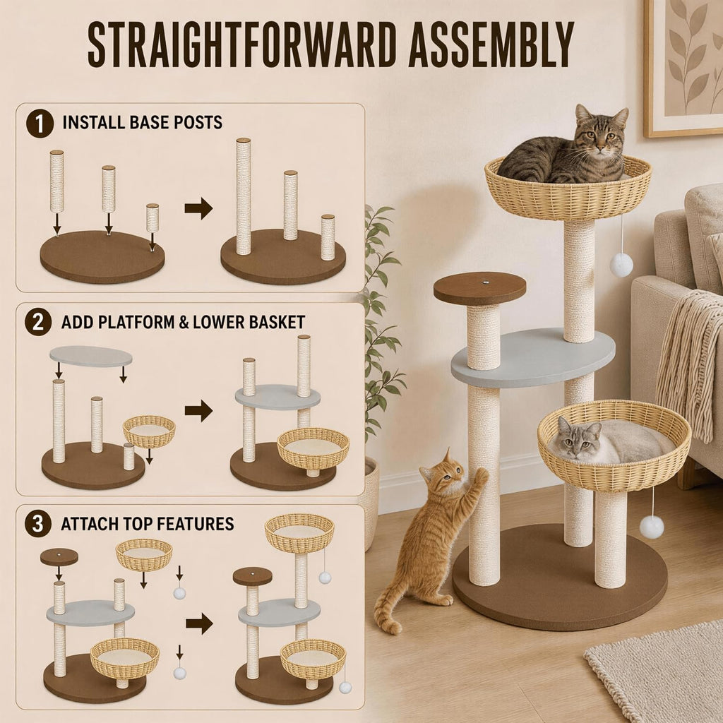 33in Modern Cat Tree for Indoor Cats, Small Cat Tower