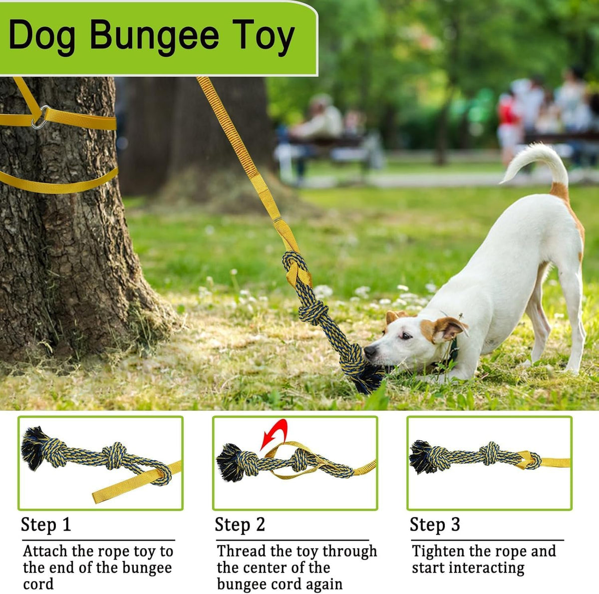 Dog Bungee Tug Toy Hanging from Tree, Outdoor Interactive Tether-Yellow