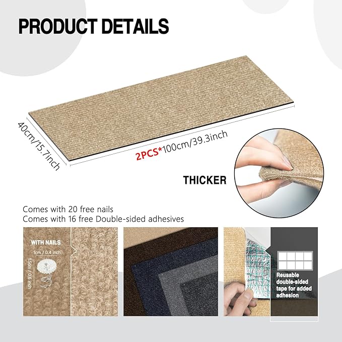 Cat Scratch Mat for Couch, Wall & Cat Tree – 78.7" Trimmable Self-Adhesive Cat - Image 2