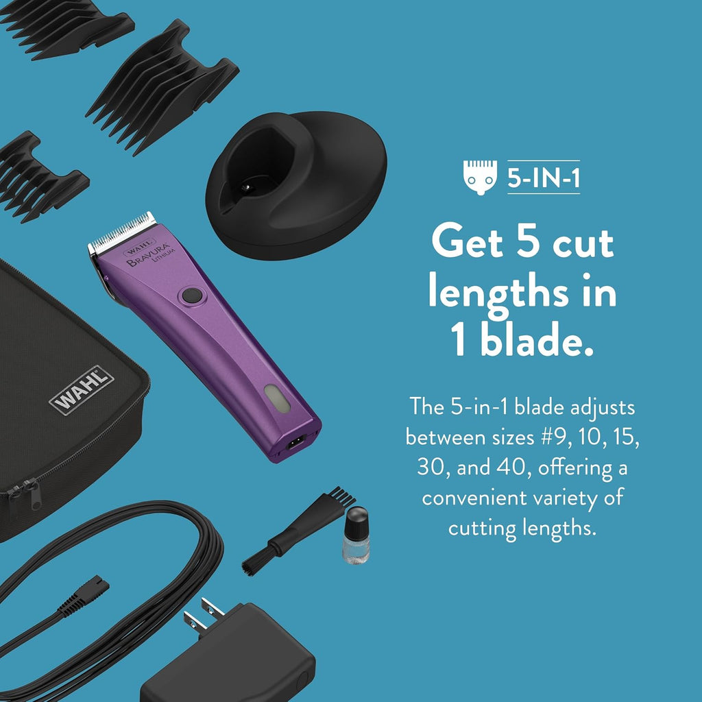 Wahl Professional Animal Bravura Lithium Ion Clipper, 41870-0423, Purple