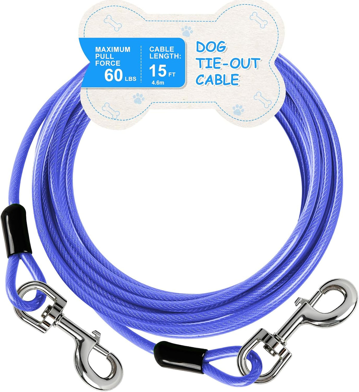Tie Out Cable, 15/25/40/50 FT Runner Cable with Swivel Hook,Dog Leash Run Tether for Yard Outdoor and Camping,for Small to Medium Pets Up to 250 LBS（Blue）