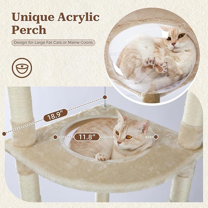 PETEPELA Floor to Ceiling Cat Tree, 92.9''-101.6''Height Adjustable Cat Tower - Image 3