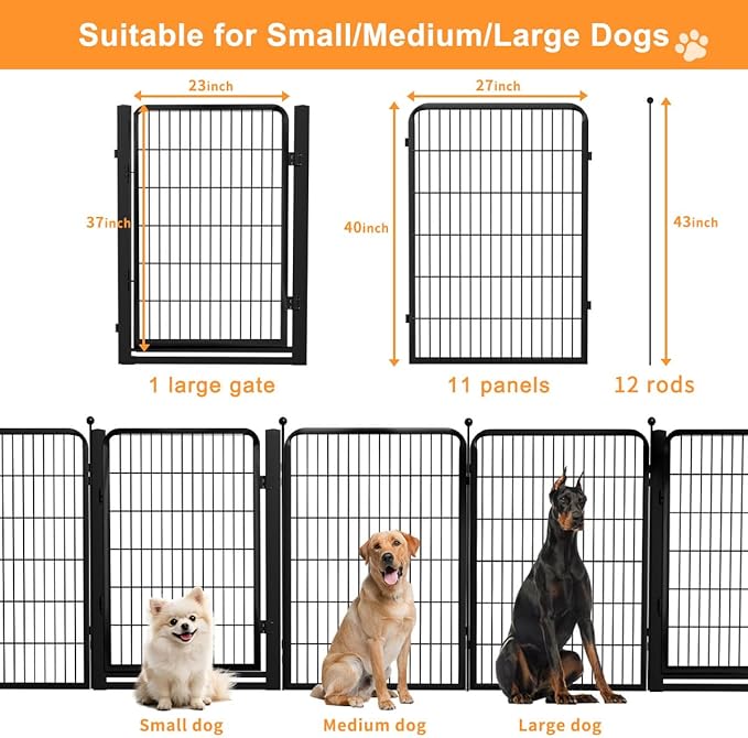 Dog Fence Outdoor Pens Outside, Portable Dog Play Pen 40" H 12 Panels Pet - Image 6