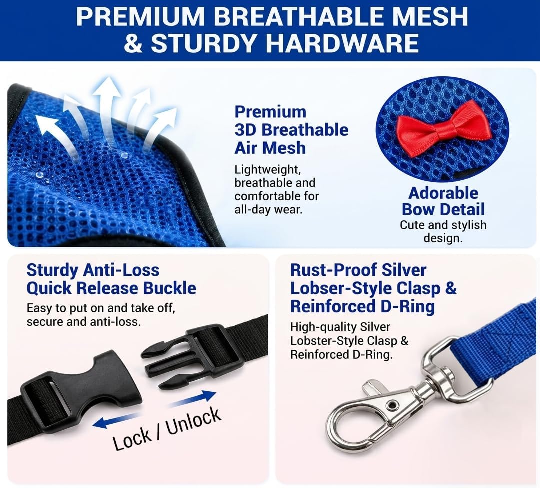 Neivique Chicken Harness and Leash Set, 2 Complete Sets (Blue L + Pink M), Adjustable Breathable Mesh Harness for Chickens, Ducks, Hens & Small Poultry, Escape-Proof Outdoor Walking Training