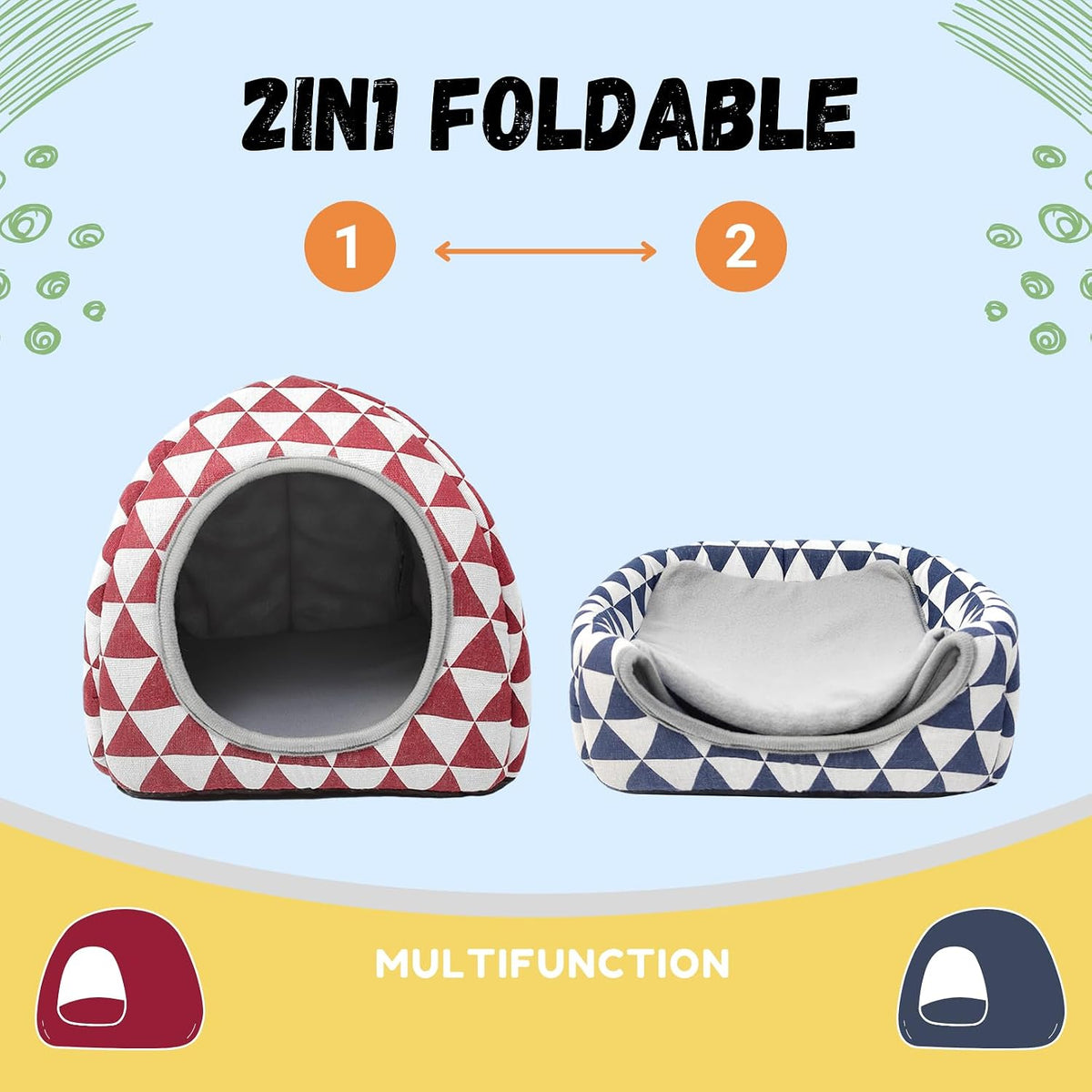 2 Pack Guinea Pig Hideout Washable Dwarf Rabbit Bed
