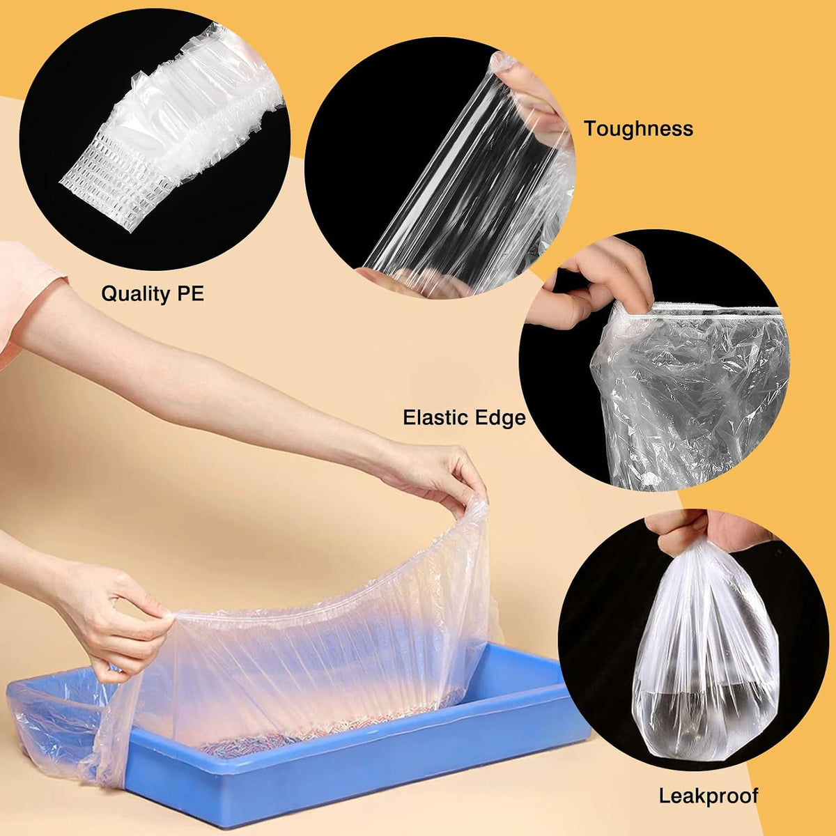 50 Pcs Disposable Rabbit Cage Liners, Small Animals Leak Proof Plastic Litter Box Film Liners for Bunny Guinea Pig Hamster Chinchilla Bird Clear Tray Covers Toilet Film Bags (60″)