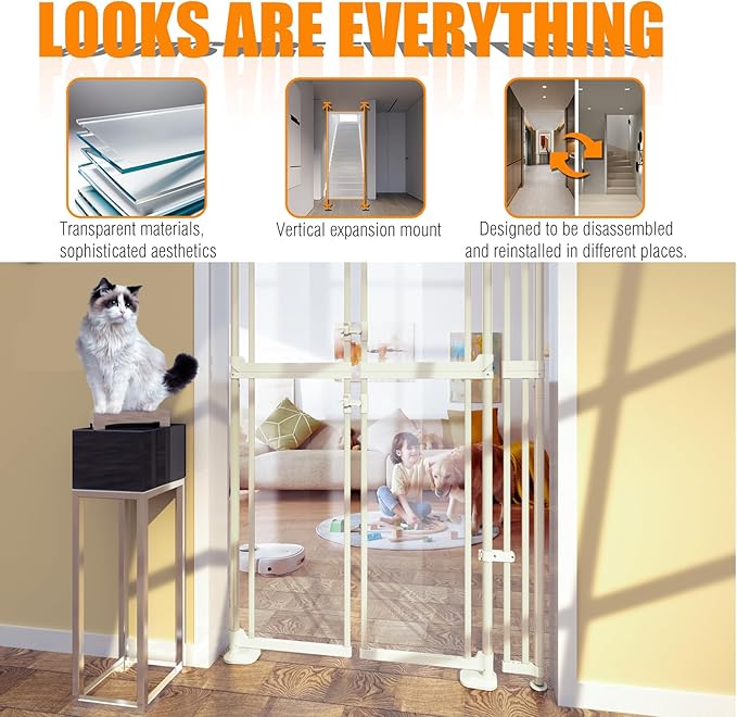 74-98" Extra Tall Cat Gate, Fits 33.85-42" Wide Opening, No Drilling Pressure - Image 2