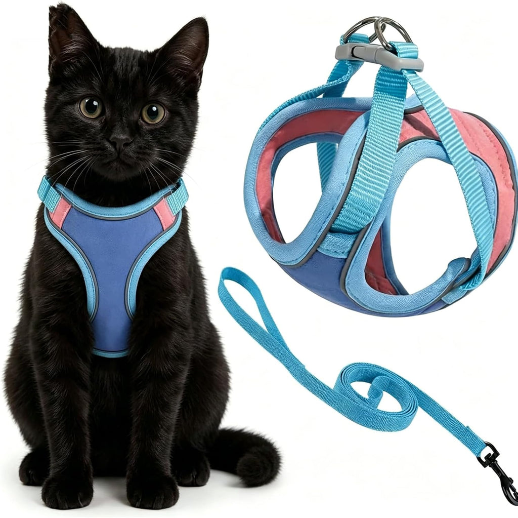 Cat Harness and Leash, Escape-Proof Cat Harness Set, Adjustable Step-in Pet Harness for Walking for Small Medium Cats/Dogs-Blue (M ： 4-9 IB)