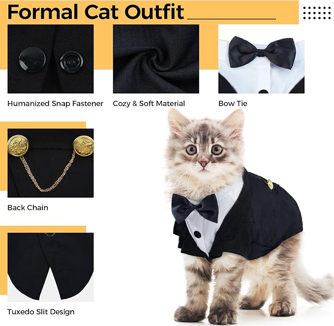 DENTRUN Cat Tuxedo Outfit, Sphynx Cat Costume Formal Suit - Image 4