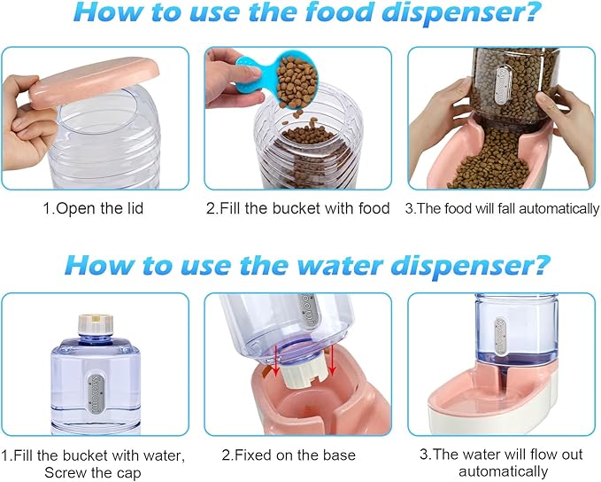 Automatic Dog Cat Feeder and Water Dispenser Gravity Food Feeder and Waterer Set - Image 4