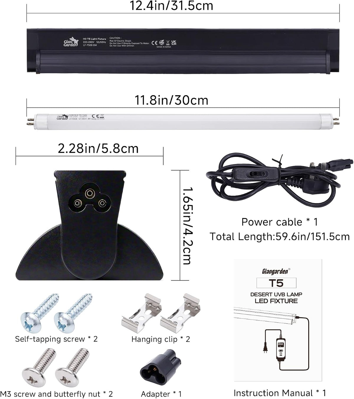 T5 10.0 UVB Reptile Lighting Combo Kit 12-Inch 8W