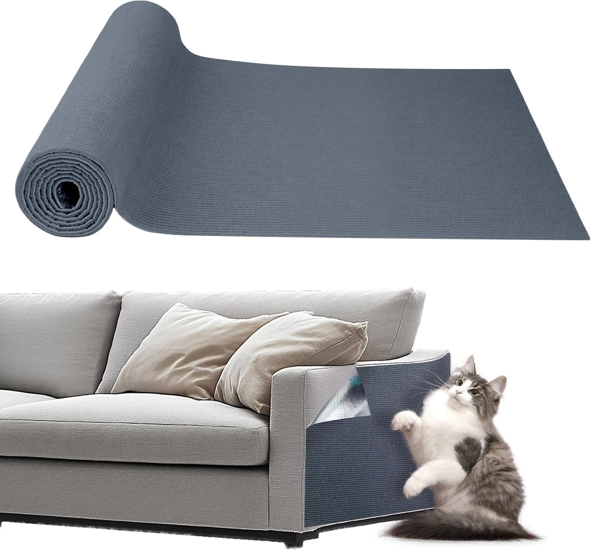 Cat Scratching Mat Self-Adhesive, 78.7'' x 15.8'', Trimmable Cat Scratch Pads Furniture Protector, DIY Climbing Cats Scratching Carpet for Couch, Door Frame or Wall Corner Protector (Dark Gray)