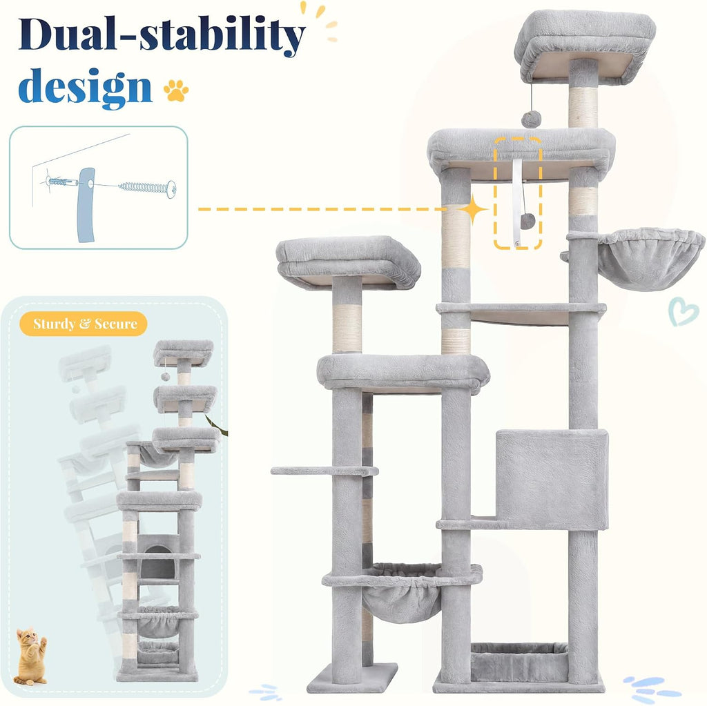 Hey-brother Cat Tree Tower, Wide Base, 5 Platforms for Multi-Cats, MPJ074W