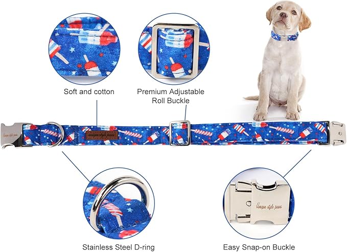 Unique style paws Independence Day Dog Collar Metal Buckle Ice Flag Collar Gift - Image 2