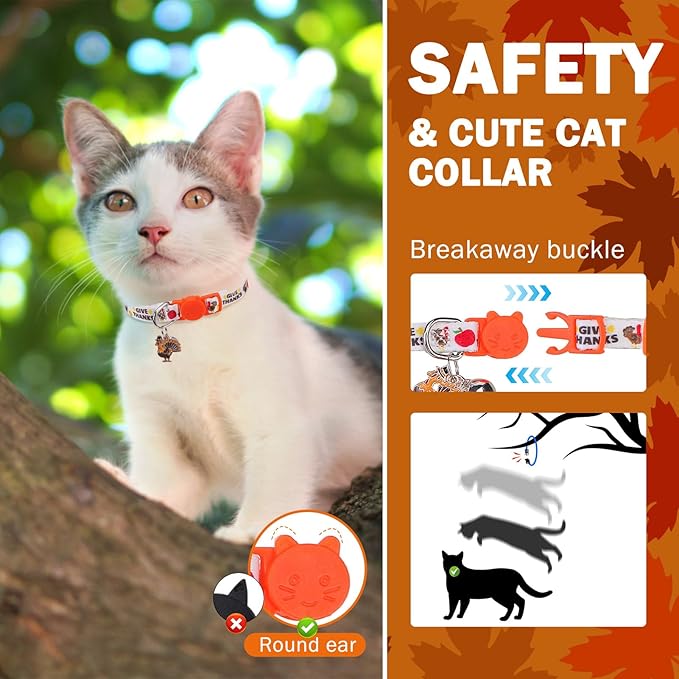 SCENEREAL Fall Thanksgiving Cat Collar Breakaway Girl Boy, Safety Buckle Soft - Image 3