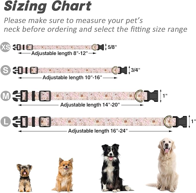 Reflective Dog Collar for Medium Dogs, Cute Flower Theme Adjustable Heavy-Duty - Image 7