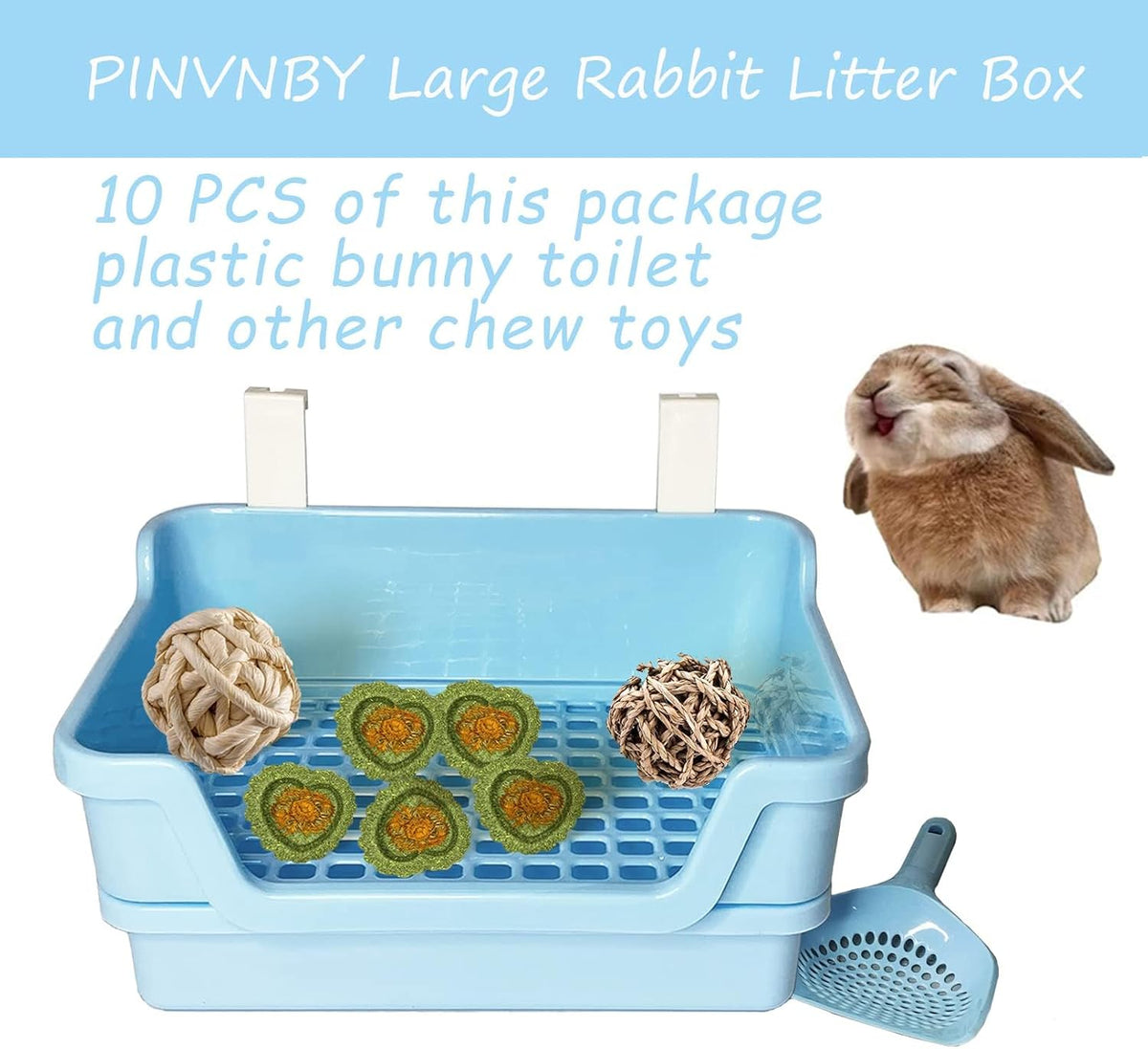 PINVNBY Large Rabbit Litter Box Deep Bunny Corner Toilet Box Double-Deck Small Animal Potty Trainer with Hooks for Adult Guinea Pig Chinchilla Ferret Chipmunk (Pink)