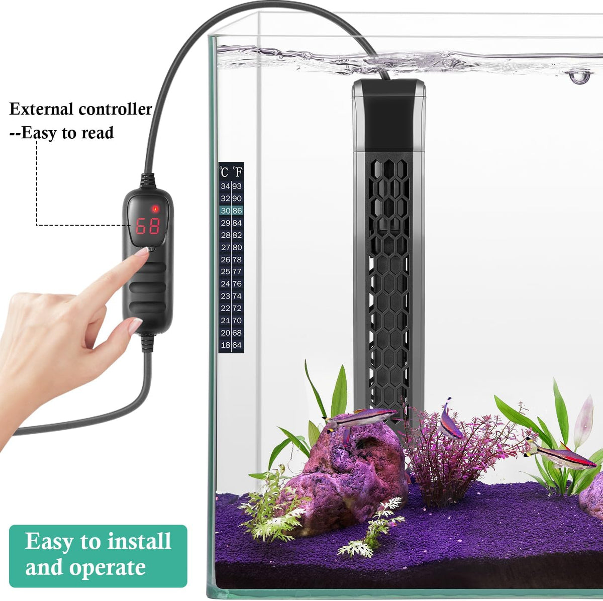 HITOP Aquarium PTC Heater with Controller: 200W 300W 400W Digital Heater for Fish Tank and Turtle Tank 40-100Gallon, with Protective Cover