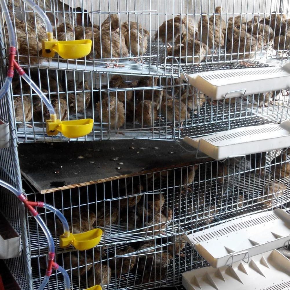 Auto-Fill Quail Water Cups 12Sets DIY Clips-on Cage for Bird Rabbit(Yellow)