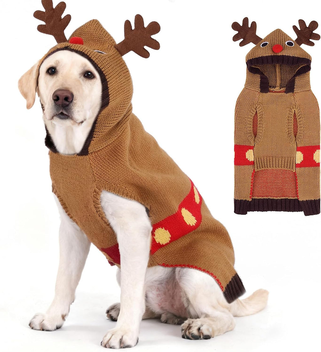 KOOLTAIL Fall Dog Sweater, Thanksgiving Dog Sweater with Autumn Maple Leaf Pattern, Cold Weather Pet Knitted Winter Coats Clothes Turtleneck Pullover for Small Medium Large Dogs Cat Boy Girl, Orange L
