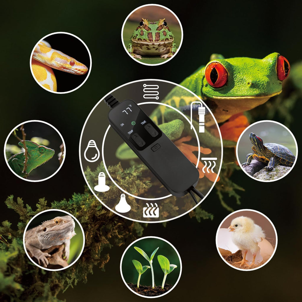 PID Dimming Thermostat Reptile with 24 Hours Cycle Timer for Reptiles Heat Lamp Heating Pad Seedling Heat Mat Temperature Controller