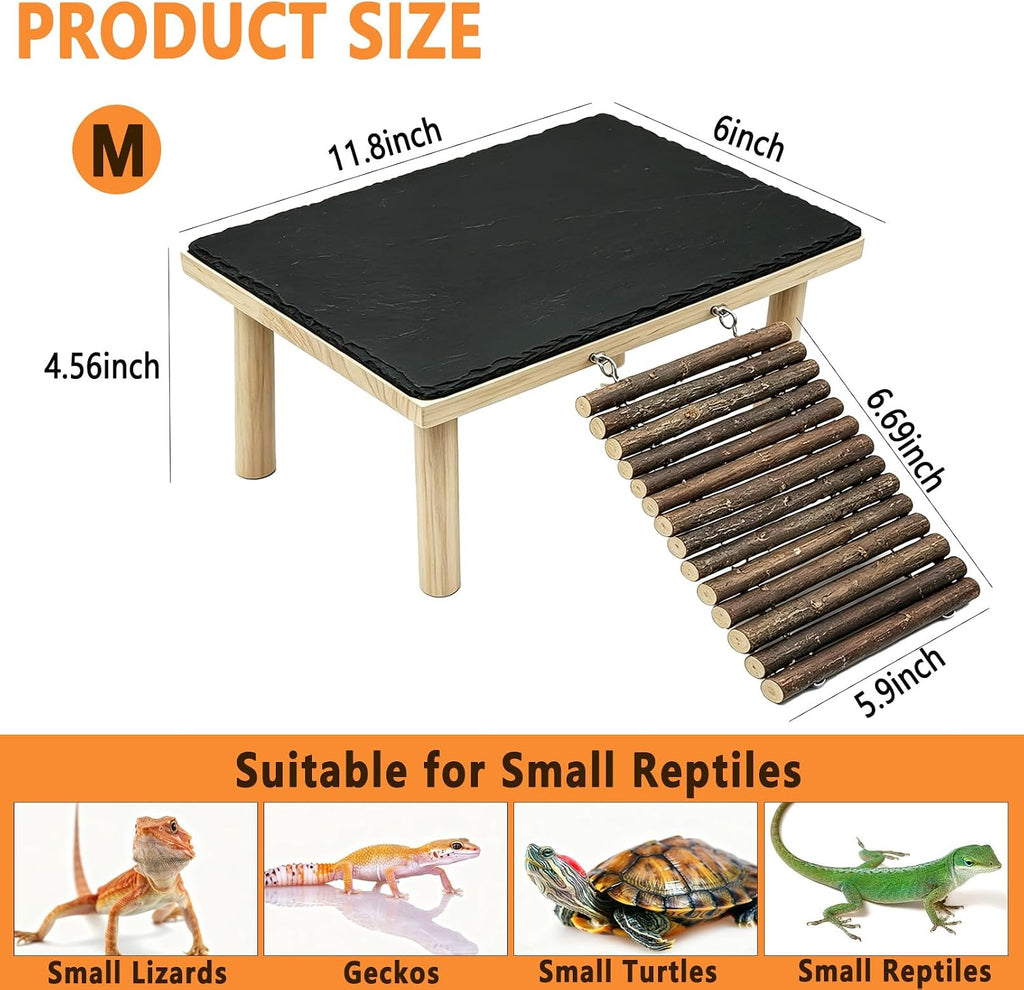 Bearded Dragon Basking Platform,Reptile Basking Rock with Climbing Ramp,M