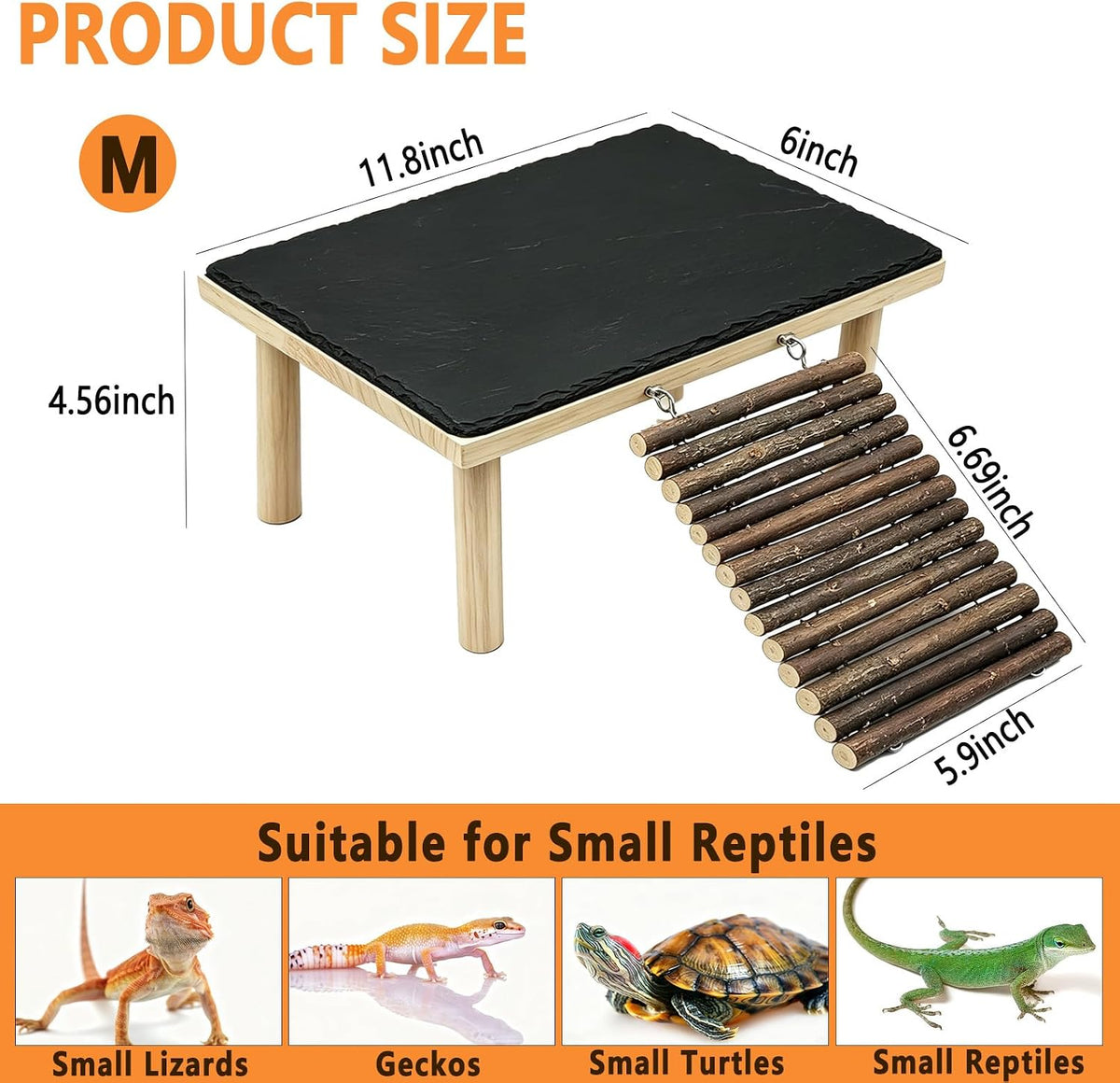 Bearded Dragon Basking Platform,Reptile Basking Rock with Climbing Ramp,M
