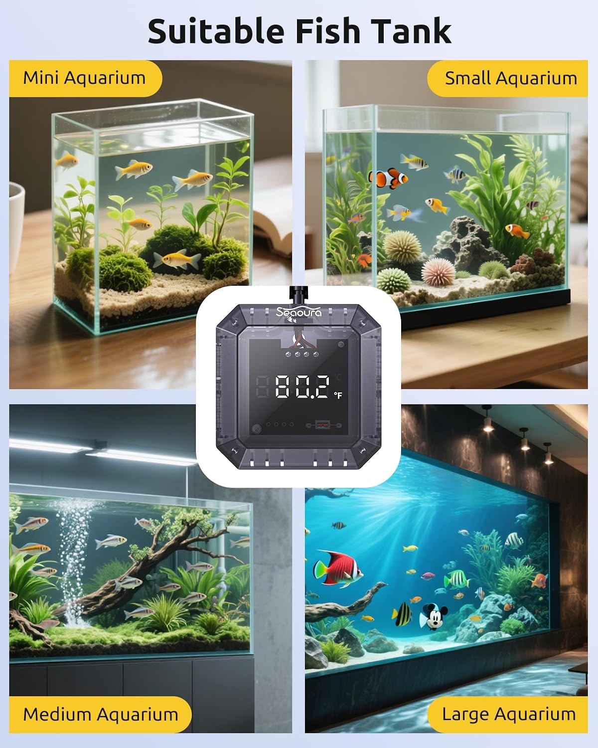 Aquarium Thermometer Submersible, Digital Fish Tank Thermometers with USB
