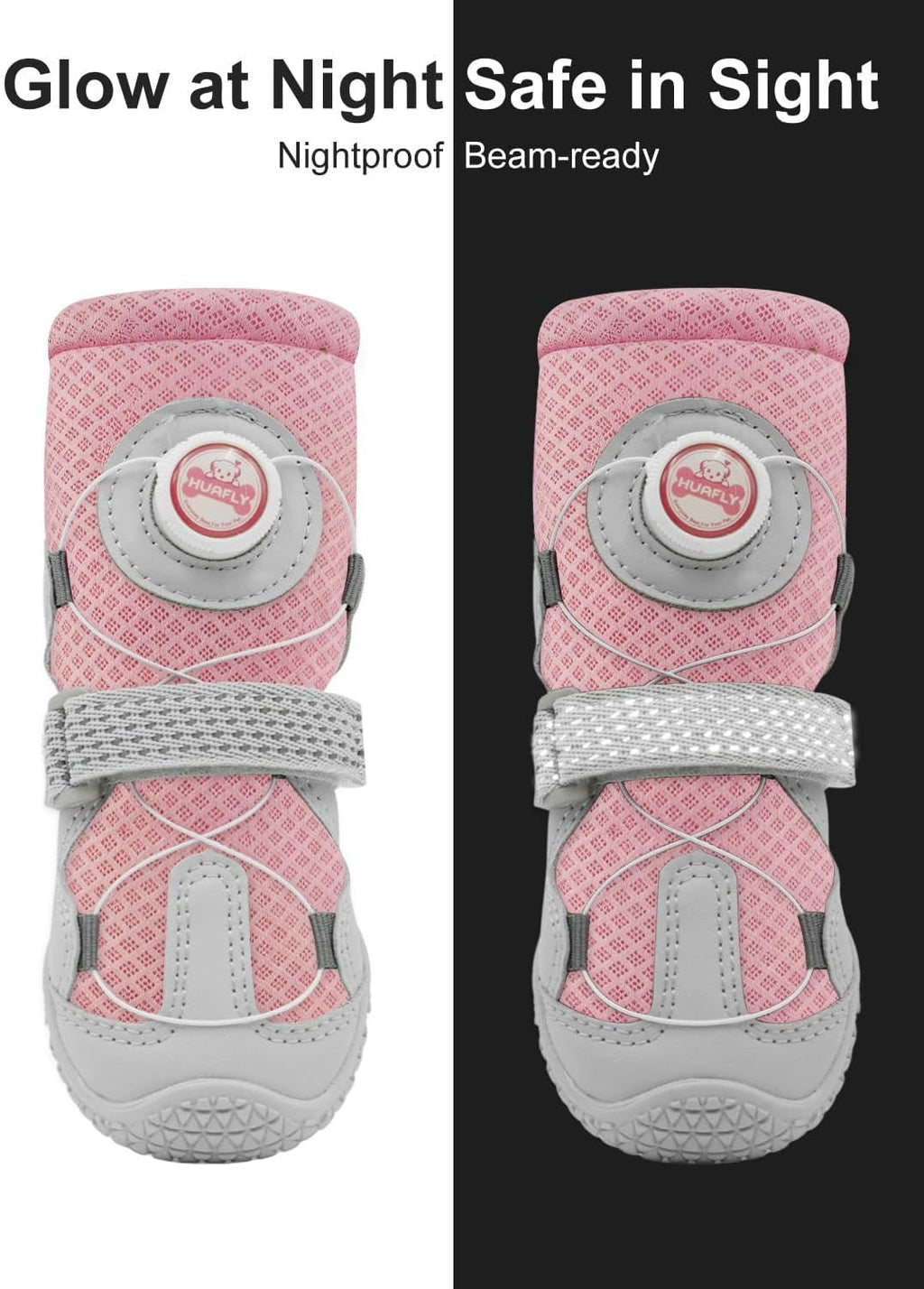 Huafly Dog Shoes Tension Knob-Twist-Lock Dog Boots&Paw Protectors Pink 4pcs