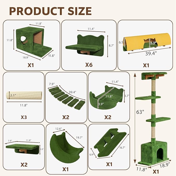 20-in-1 Cat Wall Shelves, Wall Mounted Cat Furniture w/Plush Fabric, Cat - Image 2