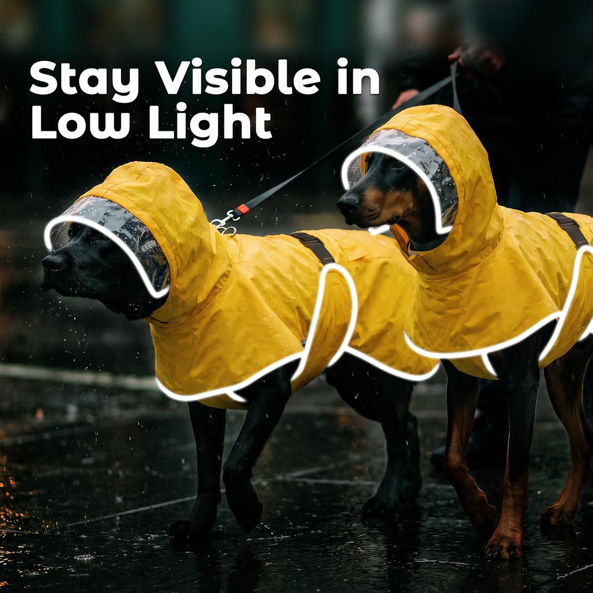MICOOYO Dog Raincoat, Waterproof Rain Jacket with Hood, Dog Raincoats for Medium & Large Dogs, Lightweight PU Reflective Rain Jacket, Adjustable Belly Strap, Leash Opening Storage Pocket (Yellow,XXL)