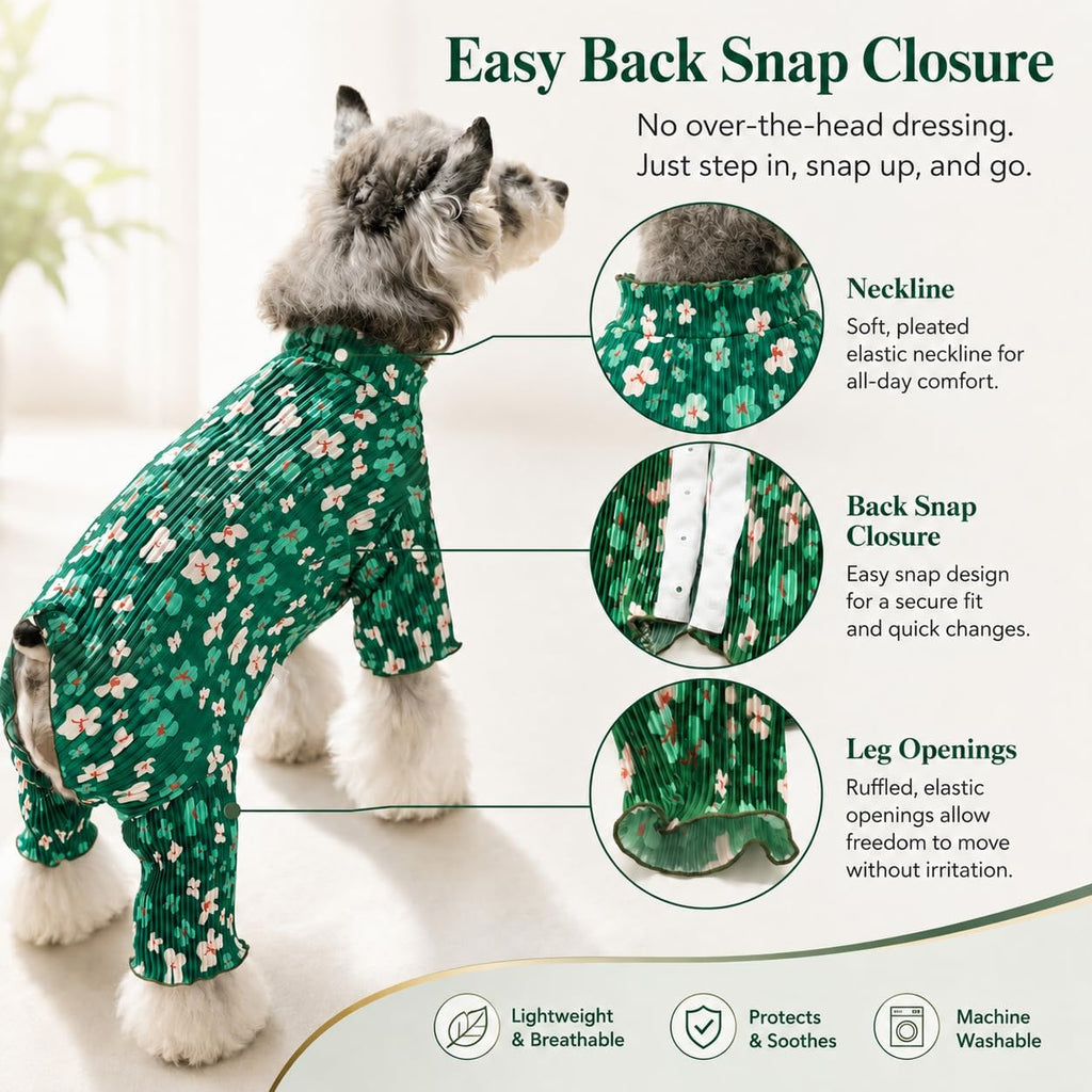 Kukaster Dog Onesie for Female Male Dogs, Breathable Stretchy Recovery Suit Shirt, Cone Alternative to Prevent Licking After Surgery for Small Medium Dogs, Flower-S