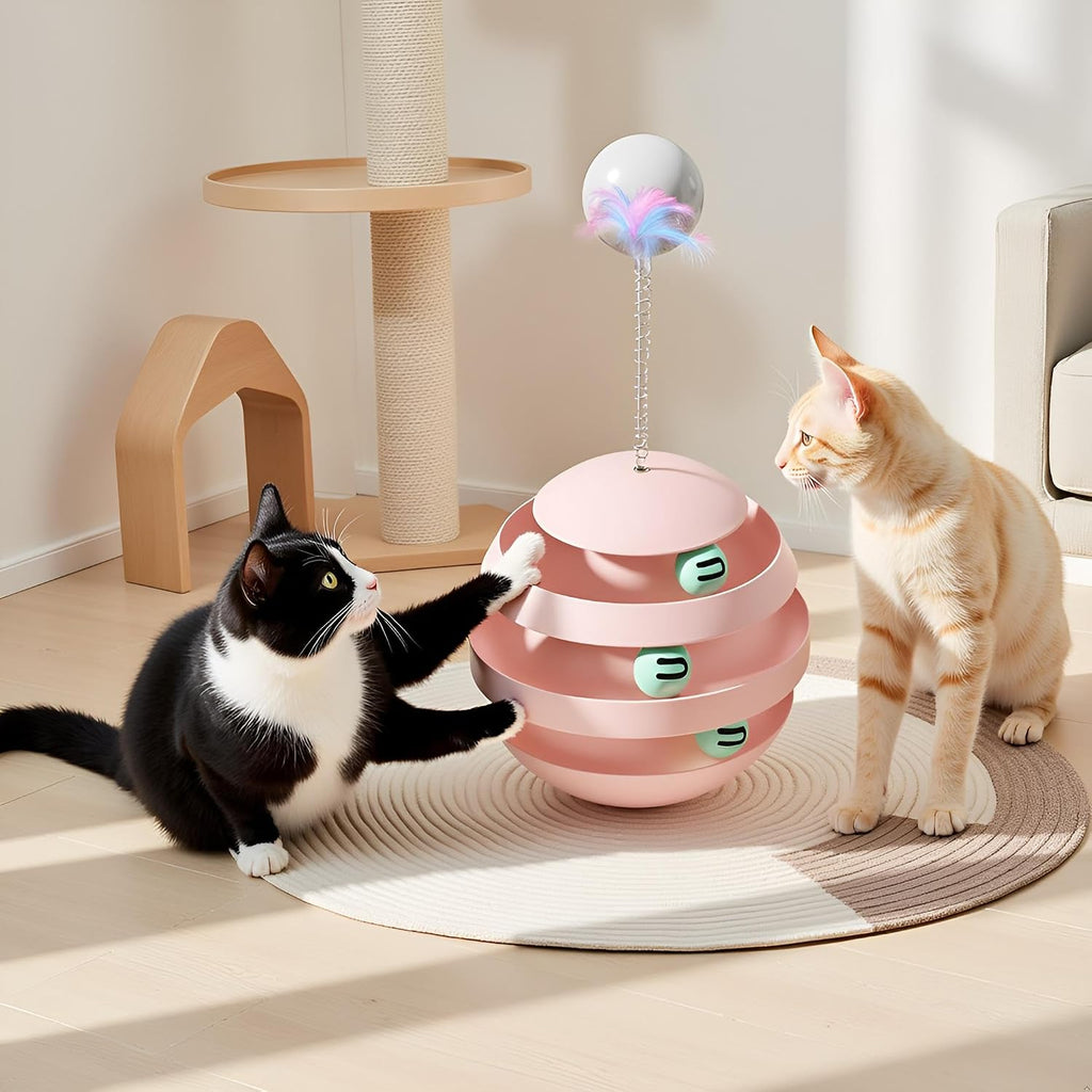 Cat Toys for Indoor Cats, Interactive Cat Ball Track with Feather