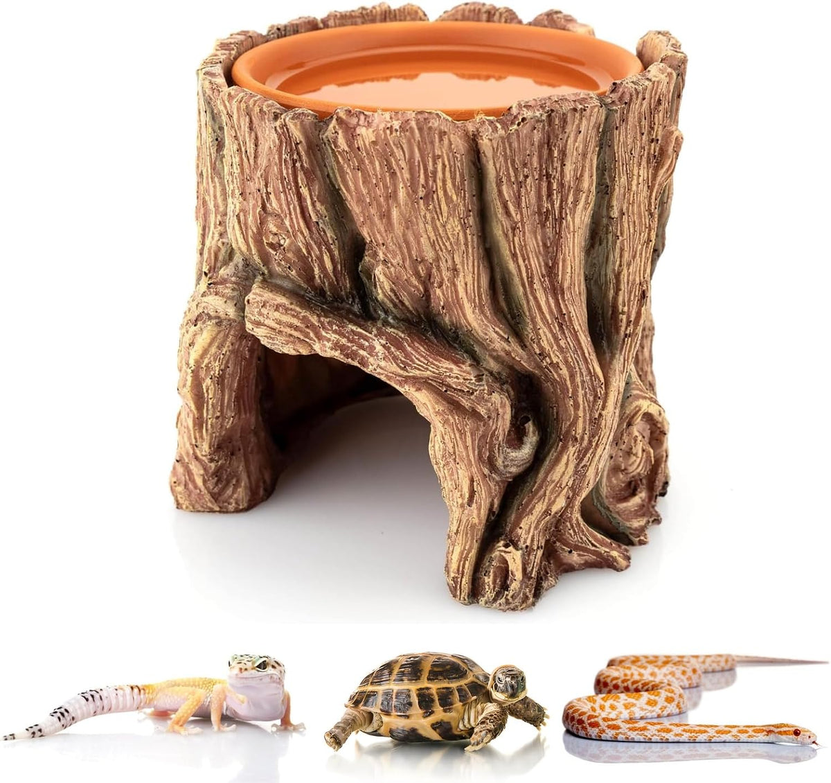 Reptile Hide Cave Hideout Habitat House Decor with Clay Water Basin