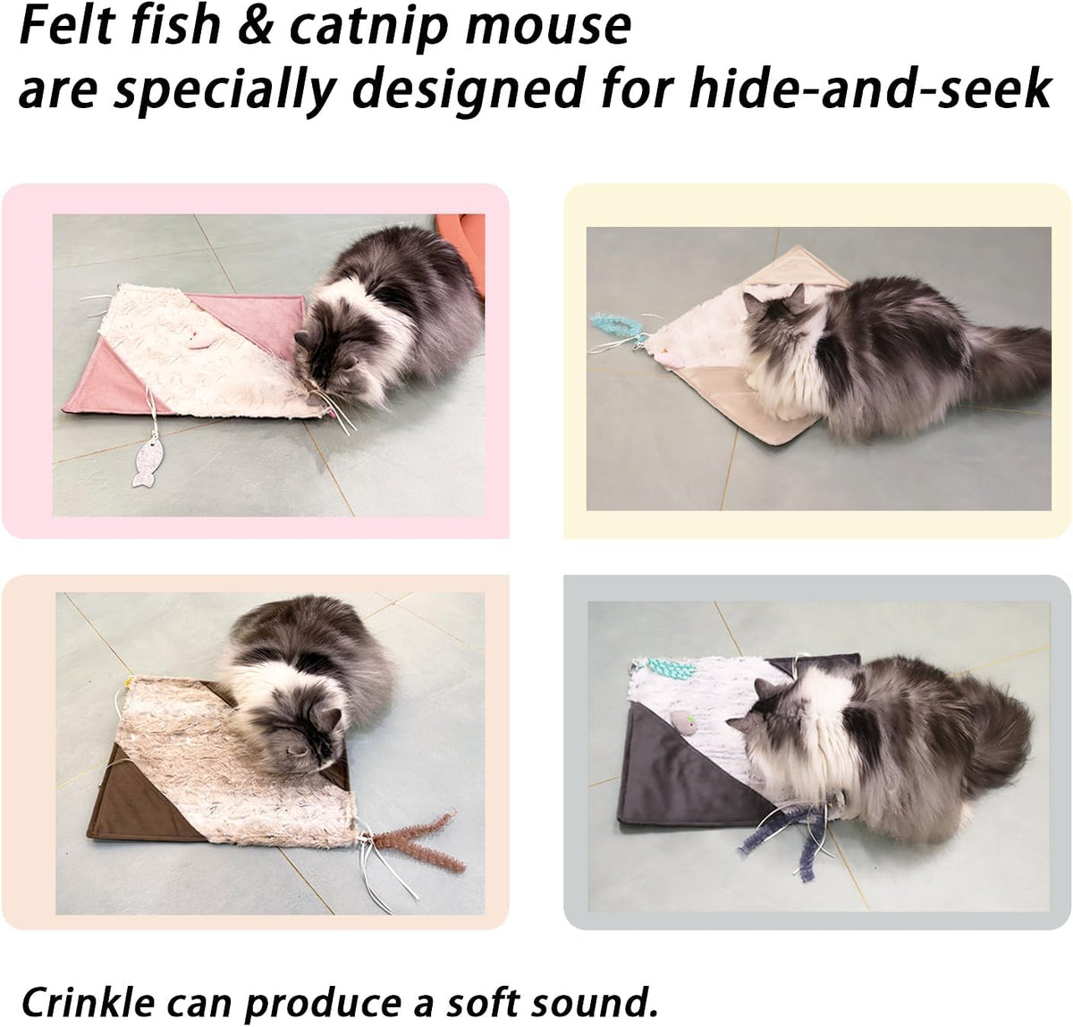 Cat Crinkle Mat with Mouse Toy,14x16" Interactive Cats Play Mat with Catnip