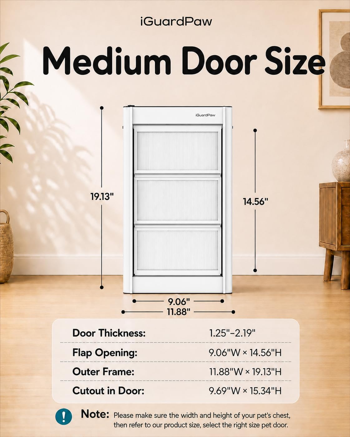 Dog Door for Interior/Exterior Doors, Durable Flap, Medium