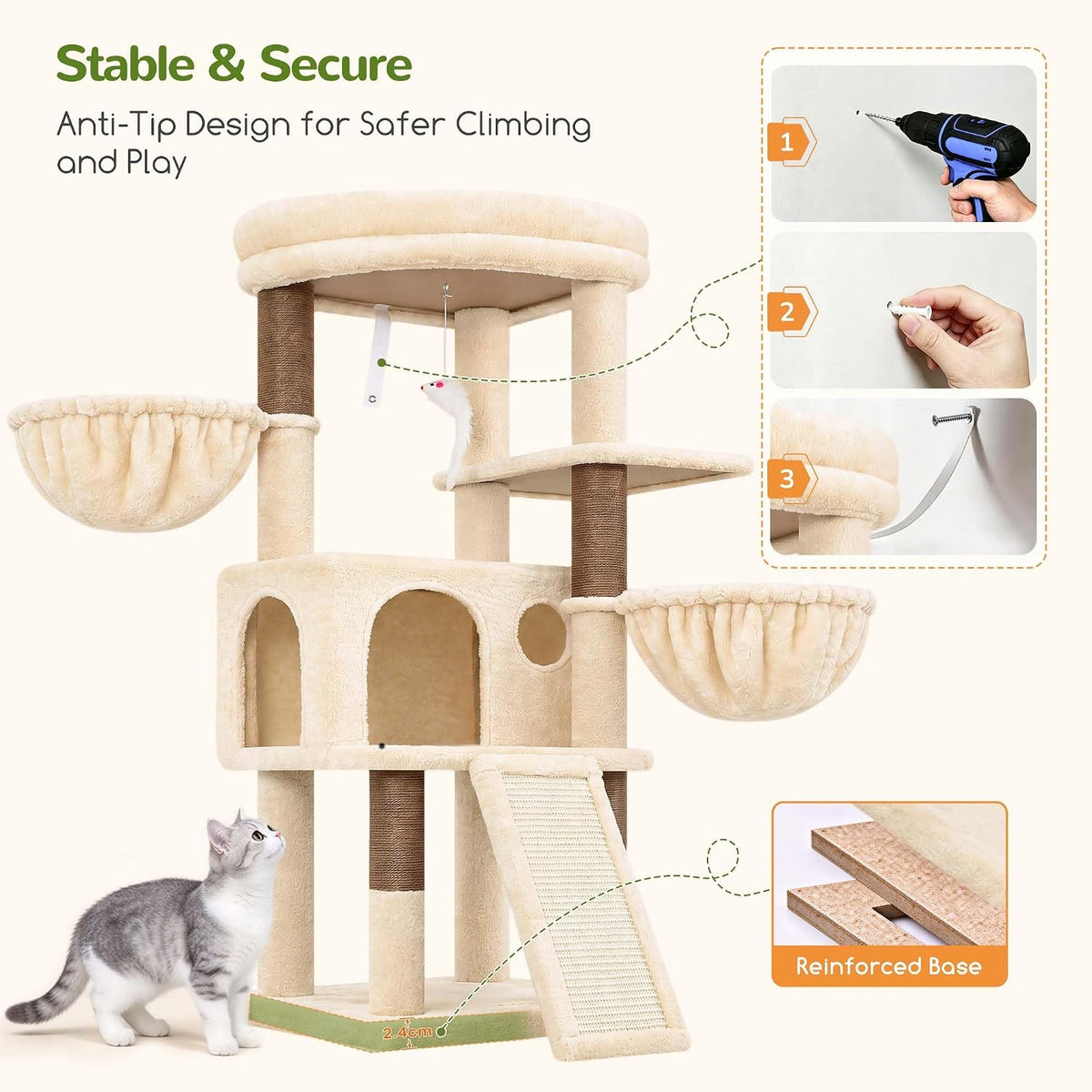 Globlazer
47
Inch
Cat
Tree
Tower
for
Indoor
Cats,
S47,
Beige