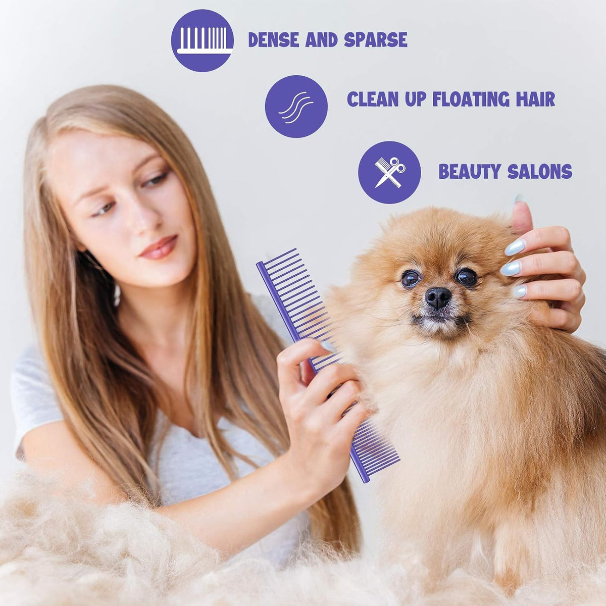 3 Pcs Stainless Steel Grooming Combs for Matted and Tangled Long Hair - Pet Guide Clippers for Dog and Cat