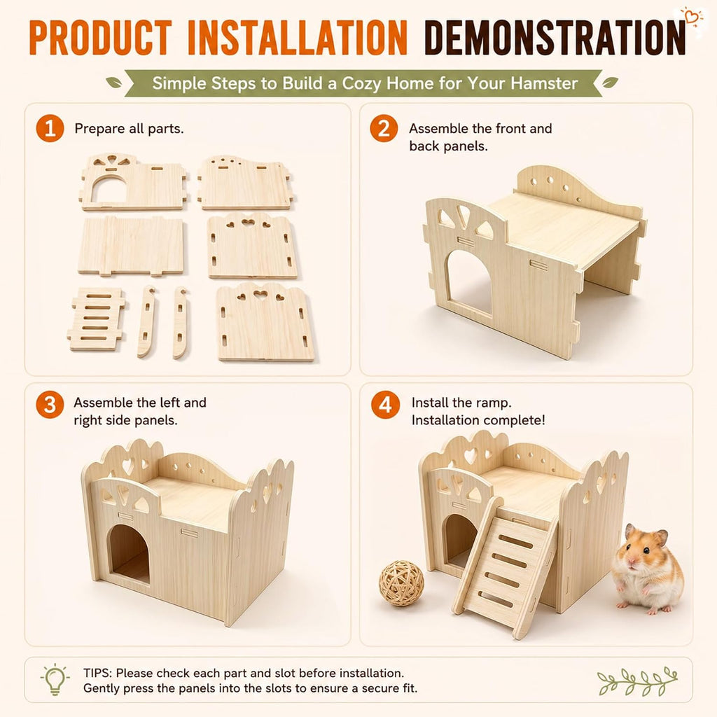 Hamster Cage Accessories Set with Silent Exercise Running Wheels and Natural Chew Toys, Wooden Hamster Toys and Habitat Decor for Syrian Hamsters, Gerbils, and Mice