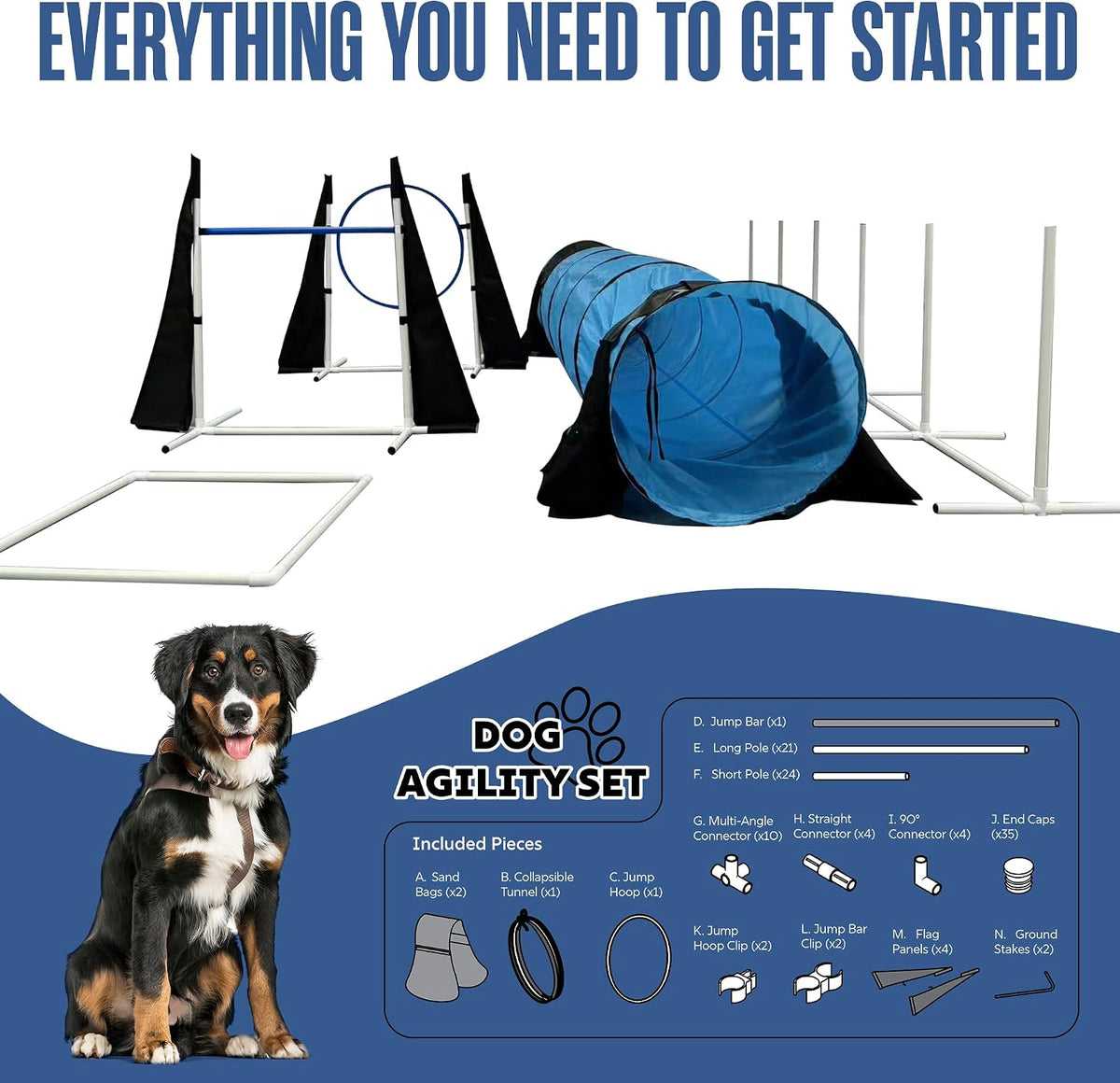 Dog Agility Course Backyard Set, Dog Agility Equipment, Weave Poles, Jumps