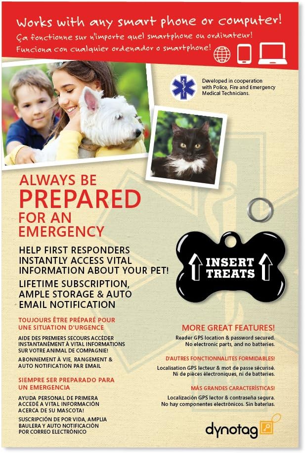 Dynotag® Web Enabled Super Pet ID Smart Tag with DynoIQ™ & Lifetime Recovery Service. Play Series: Bone (Insert Treats)