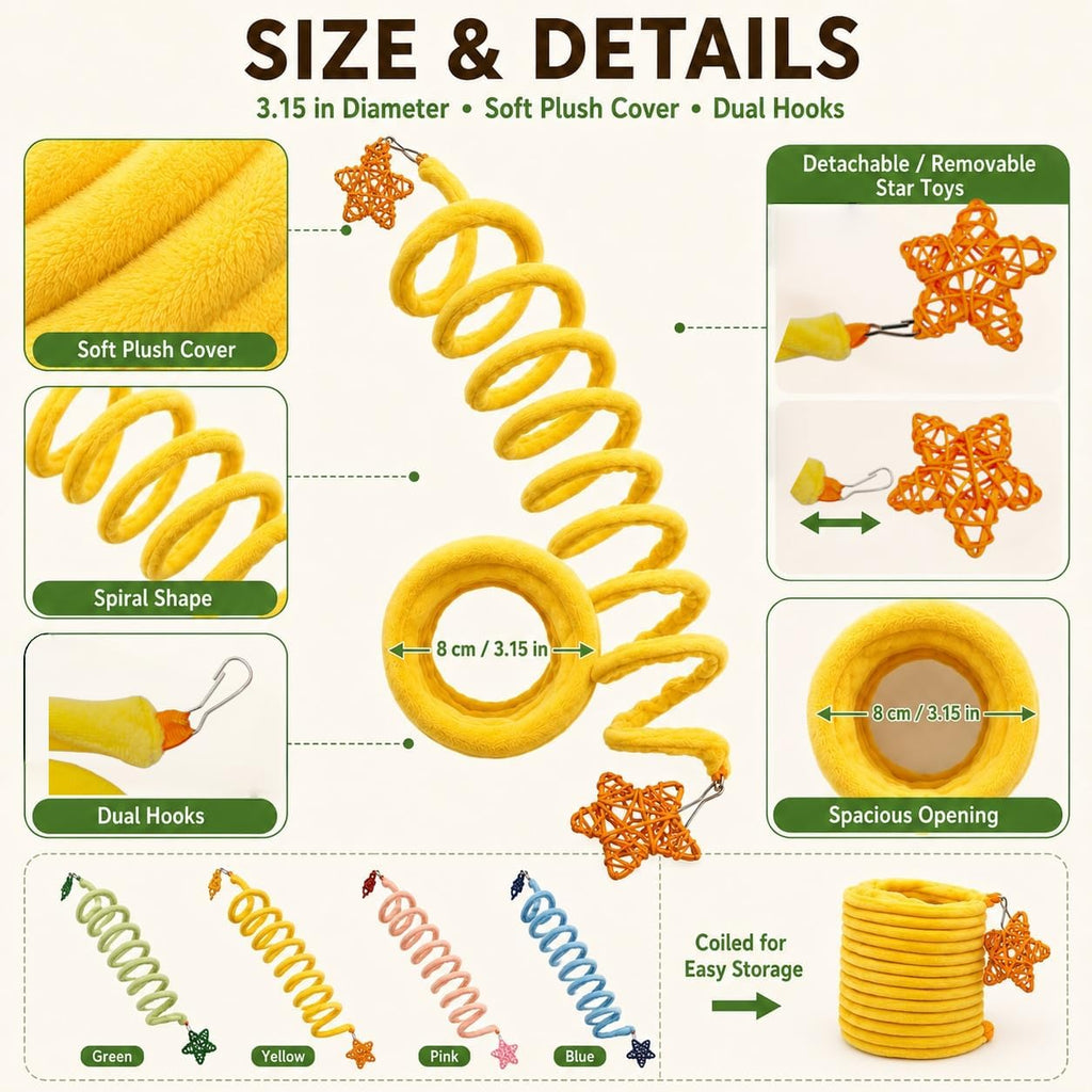 4-Pack Sugar Glider Climbing Toys, Elastic Spiral Cage Ropes