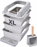 XL Stainless Steel Sifting Cat Litter Box with High Sides and Odor Control